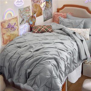Twin Comforter Set with Sheets - 5 Pieces Twin Bedding Sets, Pinch Pleat Grey